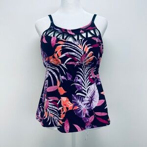 24th & Ocean Women's High Neck Adjustable Neckline Tankini Swimsuit Multicolor S